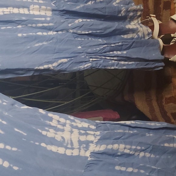 Strapless Smocked Sky Blue Tie Dye Ruffled Wide Leg Jumpsuit by JAPNA - Picture 7 of 10